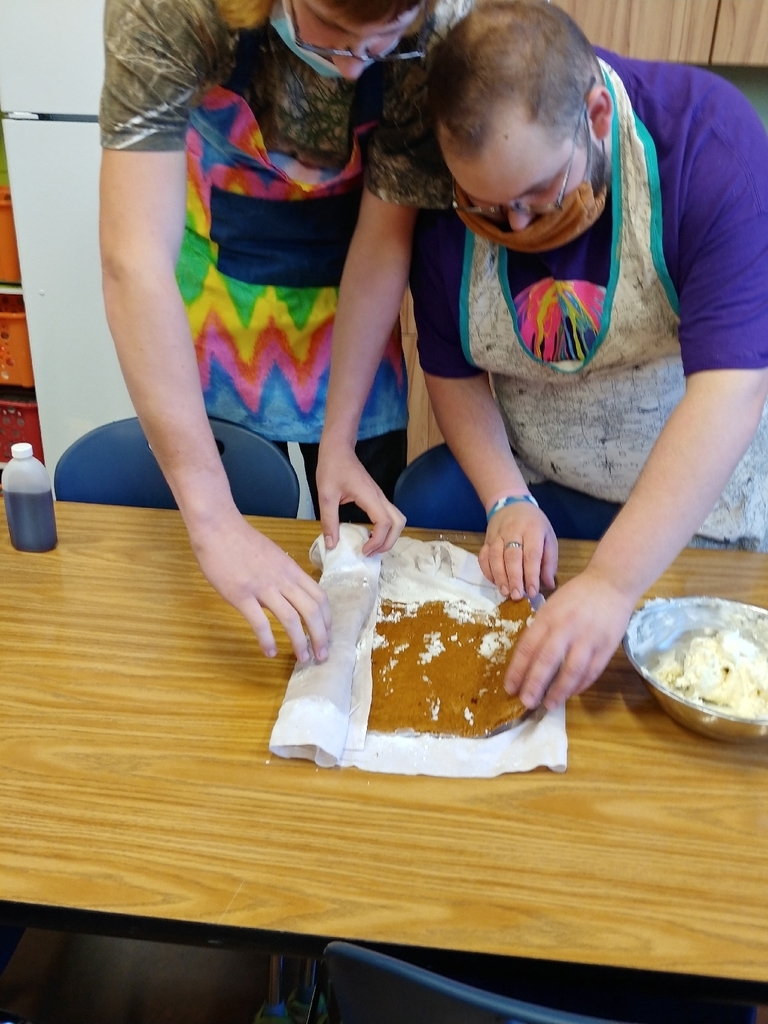 Brady and Ransom made a delicious pumpkin roll. 