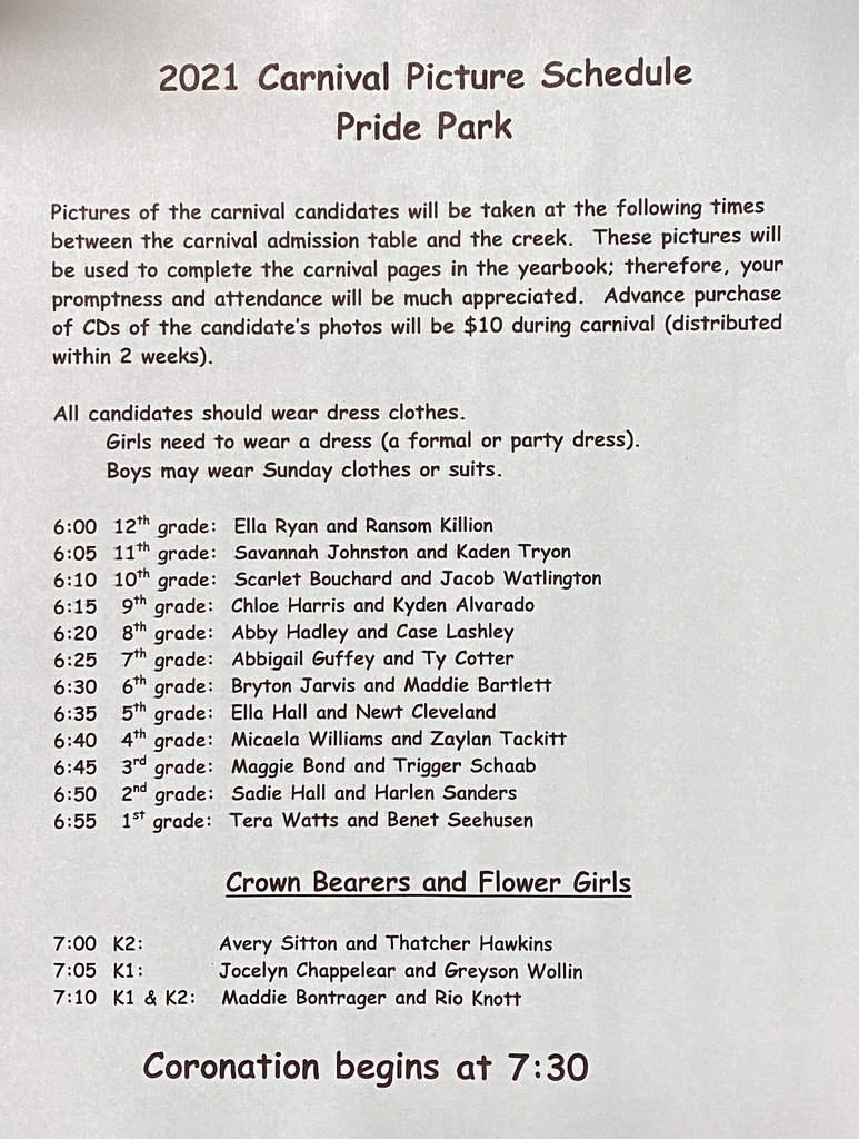 2021 Carnival Picture Schedule