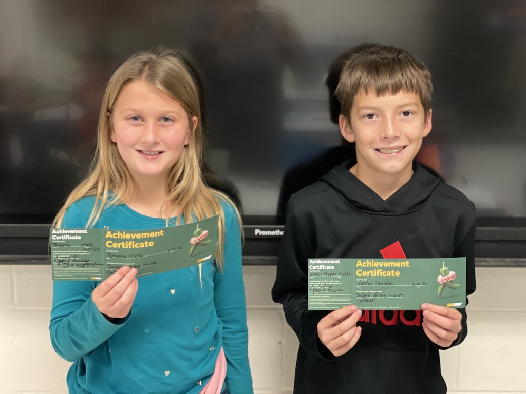 October 5th grade students of the month